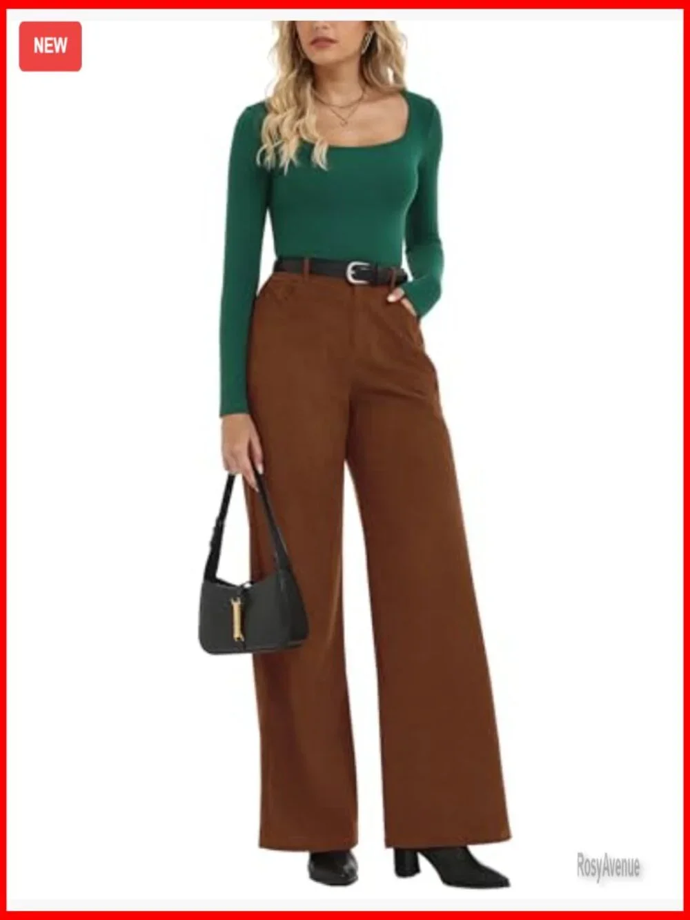 High Waisted Wide Leg Corduroy Dress Pants with Pockets - Picture 3 of 6